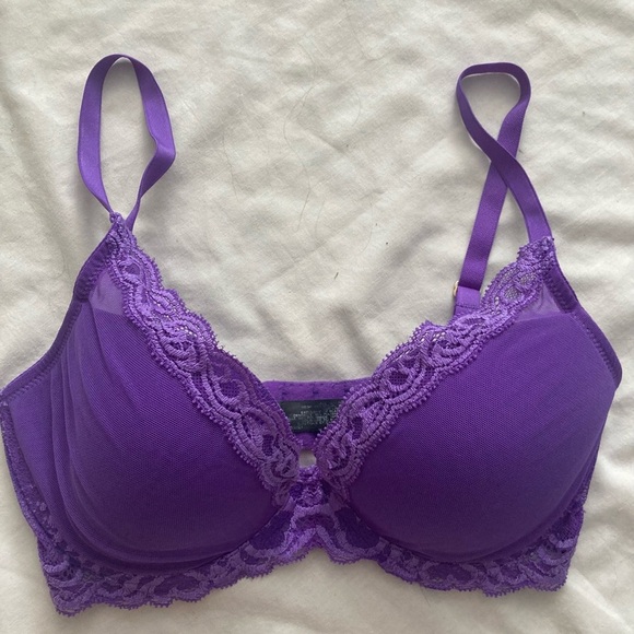 Natori Vibrant Purple Mesh Bra With Lace Trim Size 34 DD - Picture 1 of 4